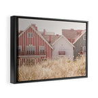 Beach Houses - red and blue stripped coastal house - travel photography Framed Canvas Print Gallery Image 2