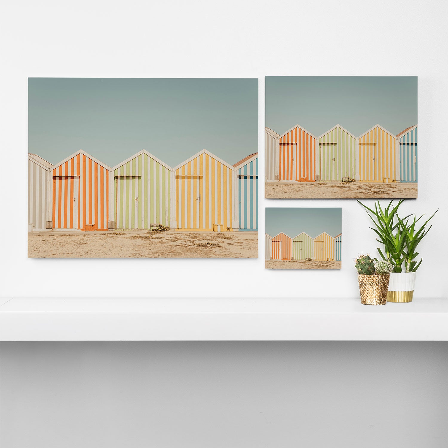 Pastel Candy Striped Beach Huts - summer beach photography by Ingrid Beddoes Canvas Print Gallery Image 3