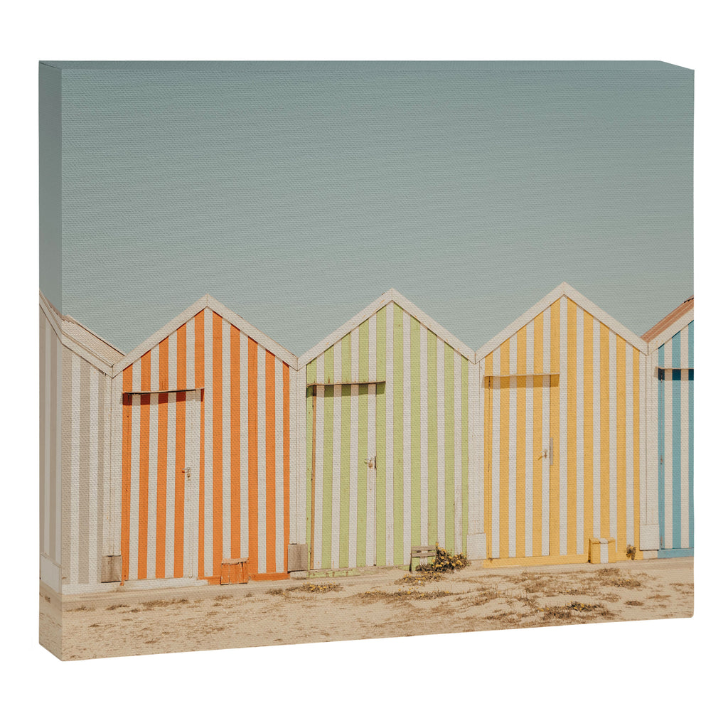 Pastel Candy Striped Beach Huts - summer beach photography by Ingrid Beddoes Canvas Print Gallery Image 6