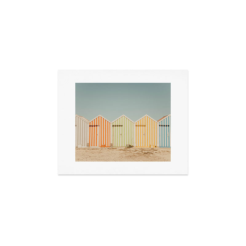 Pastel Candy Striped Beach Huts - summer beach photography by Ingrid Beddoes Art Print Gallery Image 1
