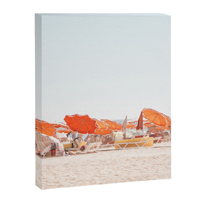 Beach - Orange Sun Umbrellas series  - Ocean Travel photography Canvas Print Gallery Image 1