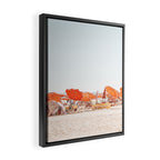 Beach - Orange Sun Umbrellas series  - Ocean Travel photography Framed Canvas Print Gallery Image 2