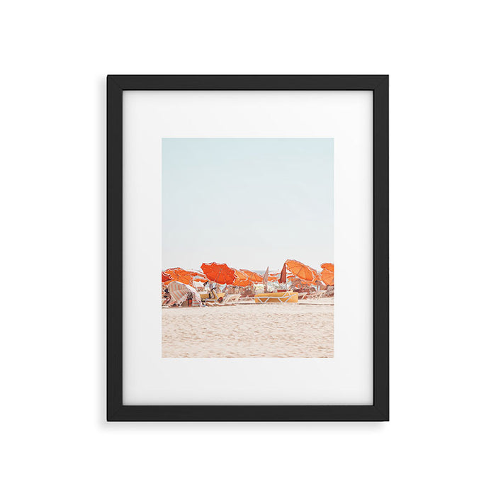 Beach - Orange Sun Umbrellas series  - Ocean Travel photography Framed Art Print Gallery Image 1