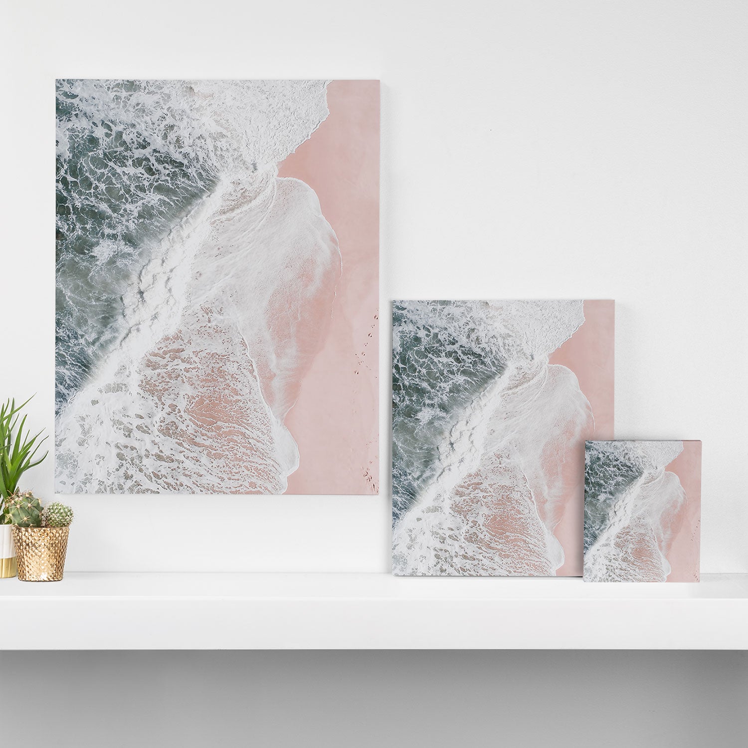 Crashing Waves Ocean Print - Aerial Beach - Pink Sand - Sea Travel photography by Ingrid Beddoes Canvas Print Gallery Image 3