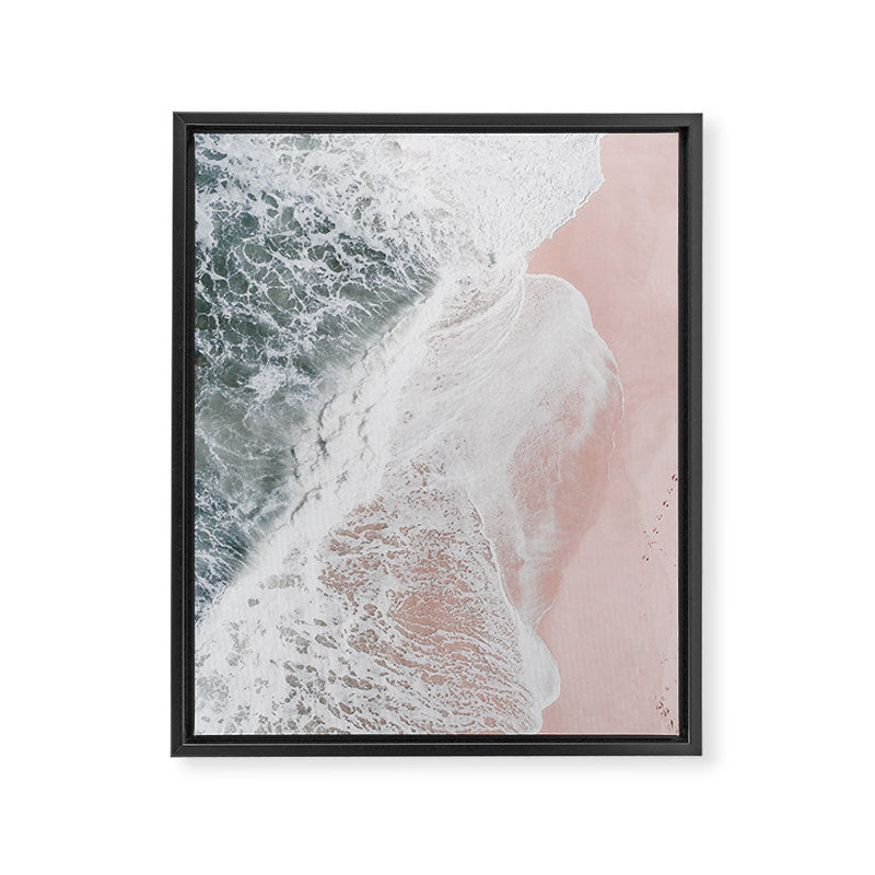 Crashing Waves Ocean Print - Aerial Beach - Pink Sand - Sea Travel photography by Ingrid Beddoes Framed Canvas Print Gallery Image 3
