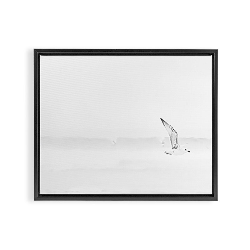 Minimal Black and White Beach Print - Bird Flight - Elegant Ocean Print - Seagull - Sea Photography  Framed Canvas Print Gallery Image 6