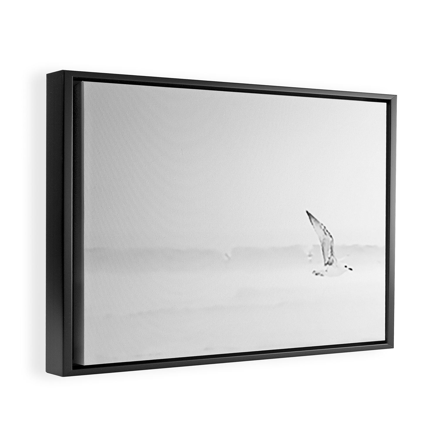 Minimal Black and White Beach Print - Bird Flight - Elegant Ocean Print - Seagull - Sea Photography  Framed Canvas Print Gallery Image 2