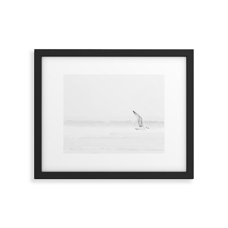 Minimal Black and White Beach Print - Bird Flight - Elegant Ocean Print - Seagull - Sea Photography  Framed Art Print Gallery Image 5