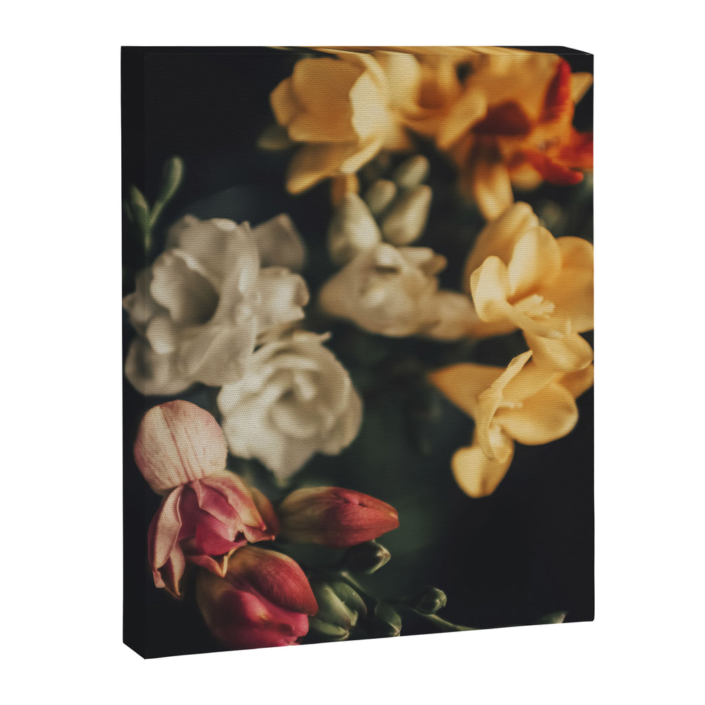 Flower Photography - Mixed Floral Bouquet - Pink Yellow Flowers - Elegant Dark Dramatic Floral print Canvas Print Gallery Image 6