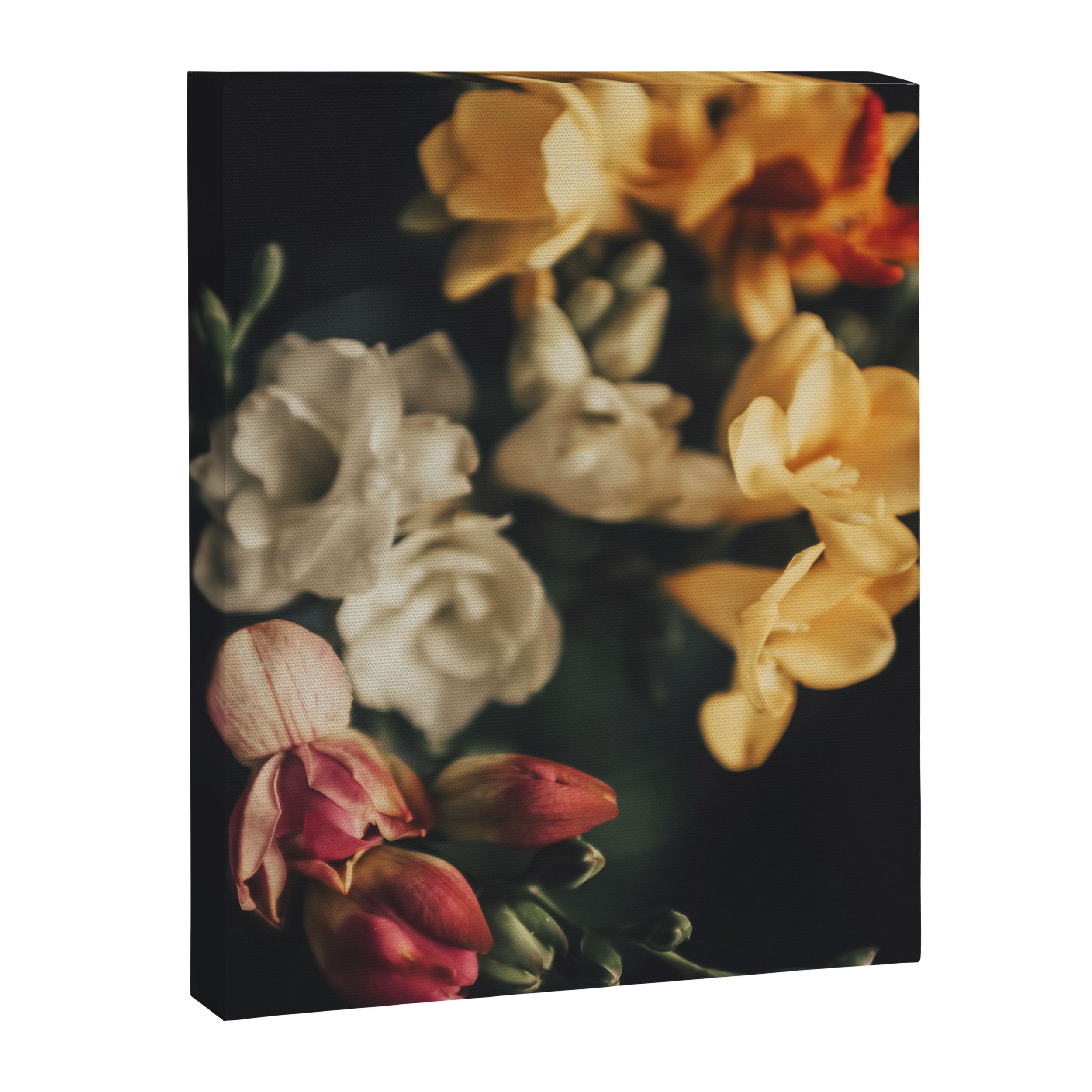 Flower Photography - Mixed Floral Bouquet - Pink Yellow Flowers - Elegant Dark Dramatic Floral print Canvas Print Gallery Image 6