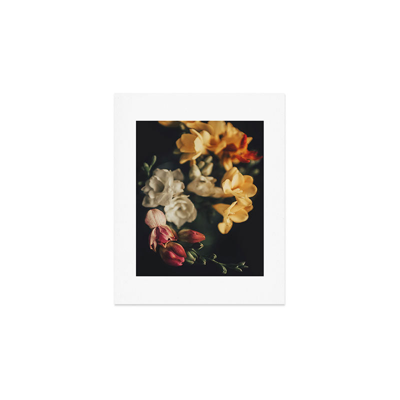 Flower Photography - Mixed Floral Bouquet - Pink Yellow Flowers - Elegant Dark Dramatic Floral print Art Print Gallery Image 1