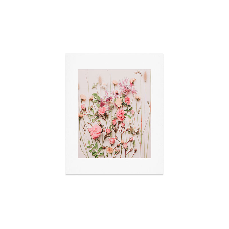 Flowers - Pastel Wildflowers and Pink Roses - Flat lay Florals Art Print Gallery Image 1