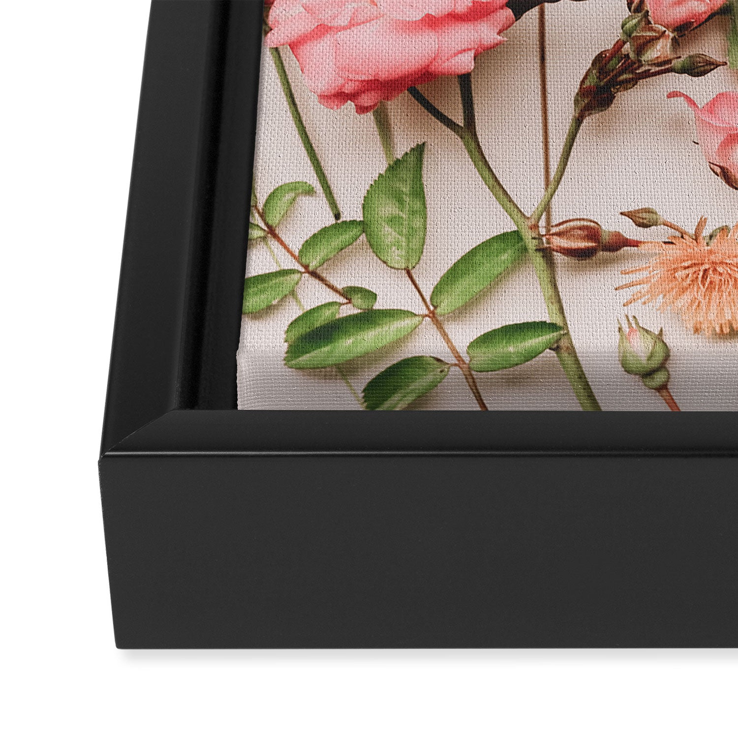 Flowers - Pastel Wildflowers and Pink Roses - Flat lay Florals Framed Canvas Print Gallery Image 3