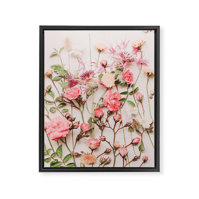 Flowers - Pastel Wildflowers and Pink Roses - Flat lay Florals Framed Canvas Print Gallery Image 1