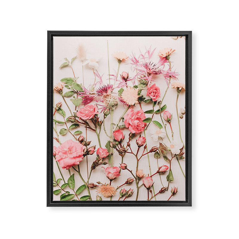 Flowers - Pastel Wildflowers and Pink Roses - Flat lay Florals Framed Canvas Print Gallery Image 8