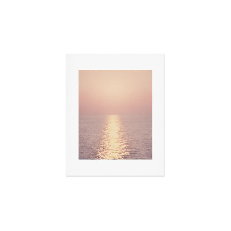 Golden Sunset - Aerial Ocean - Rose Pink Sky - Horizon - Sea Travel photography by Ingrid Beddoes Art Print Gallery Image 1