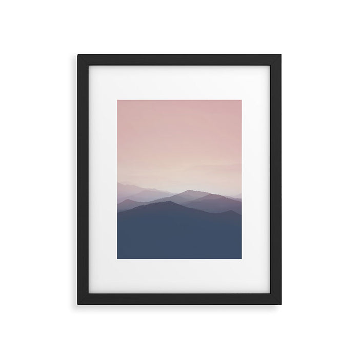 Mountain Dusk - pink sunset mountain range landscape photography by Ingrid Beddoes Framed Art Print Gallery Image 1