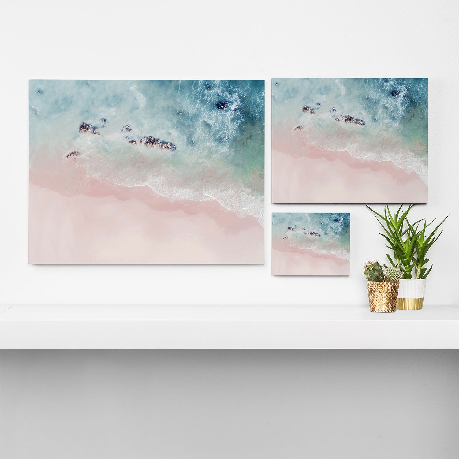 Ocean Pink Blush Beach Print - Aerial Beach - Sea Photo - Travel photography by Ingrid Beddoes Canvas Print Gallery Image 3
