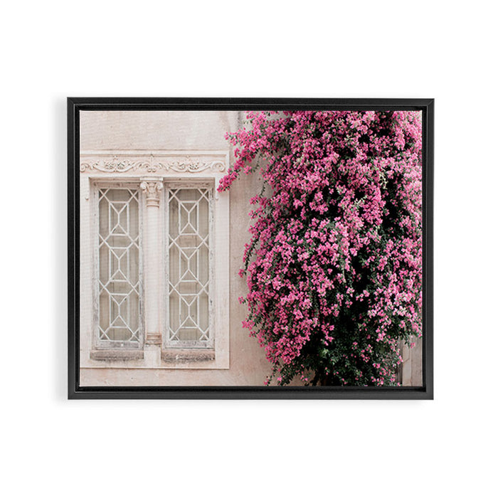 Pretty Window - Bougainvillea Flowers - Minimalist Portugal Travel Photography By Ingrid Beddoes Framed Canvas Print Gallery Image 1
