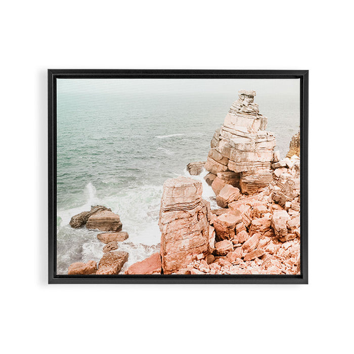 Rocky Coastline Beach View - Ocean Print - Sea - Travel photography by Ingrid Beddoes Framed Canvas Print Gallery Image 1