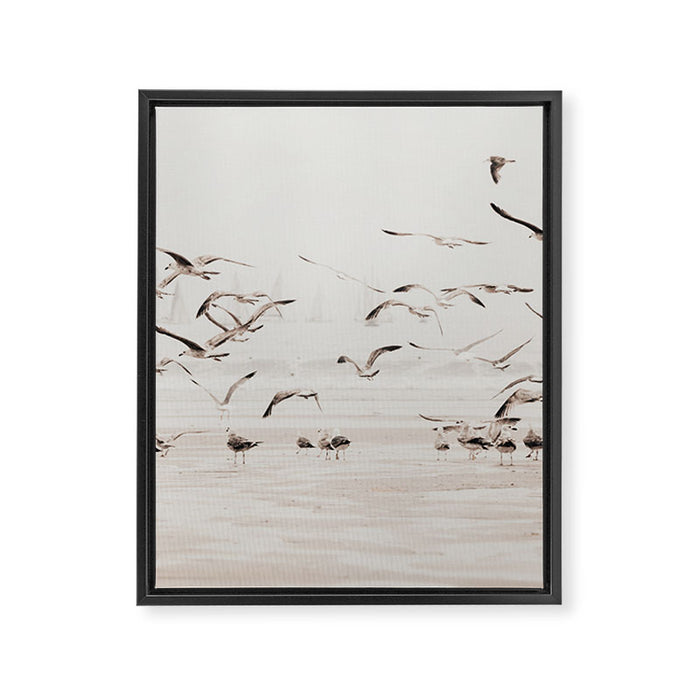 Sail Boats and Seagulls - Beach - Ocean Travel photography Framed Canvas Print Gallery Image 1
