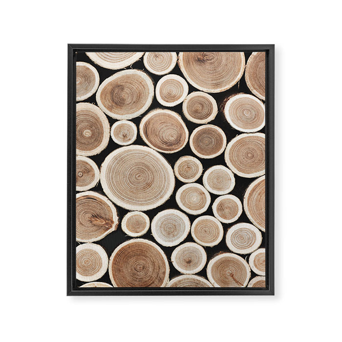 Stacked Logs  4 - Timber - Tree - Woodlands Cabin  Photography by Ingrid Beddoes Framed Canvas Print Gallery Image 1