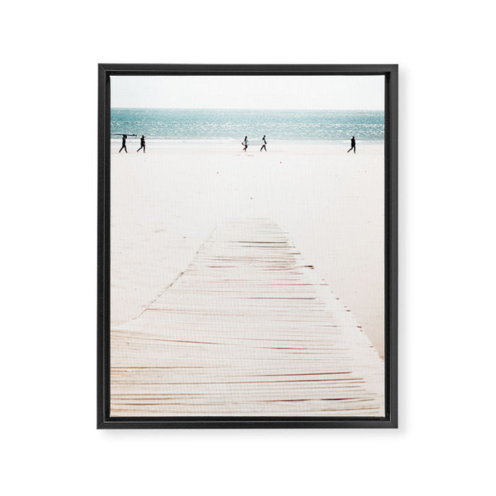 Surf Walk - beach print - surfers - walkway - ocean - sea travel photography Framed Canvas Print Gallery Image 1