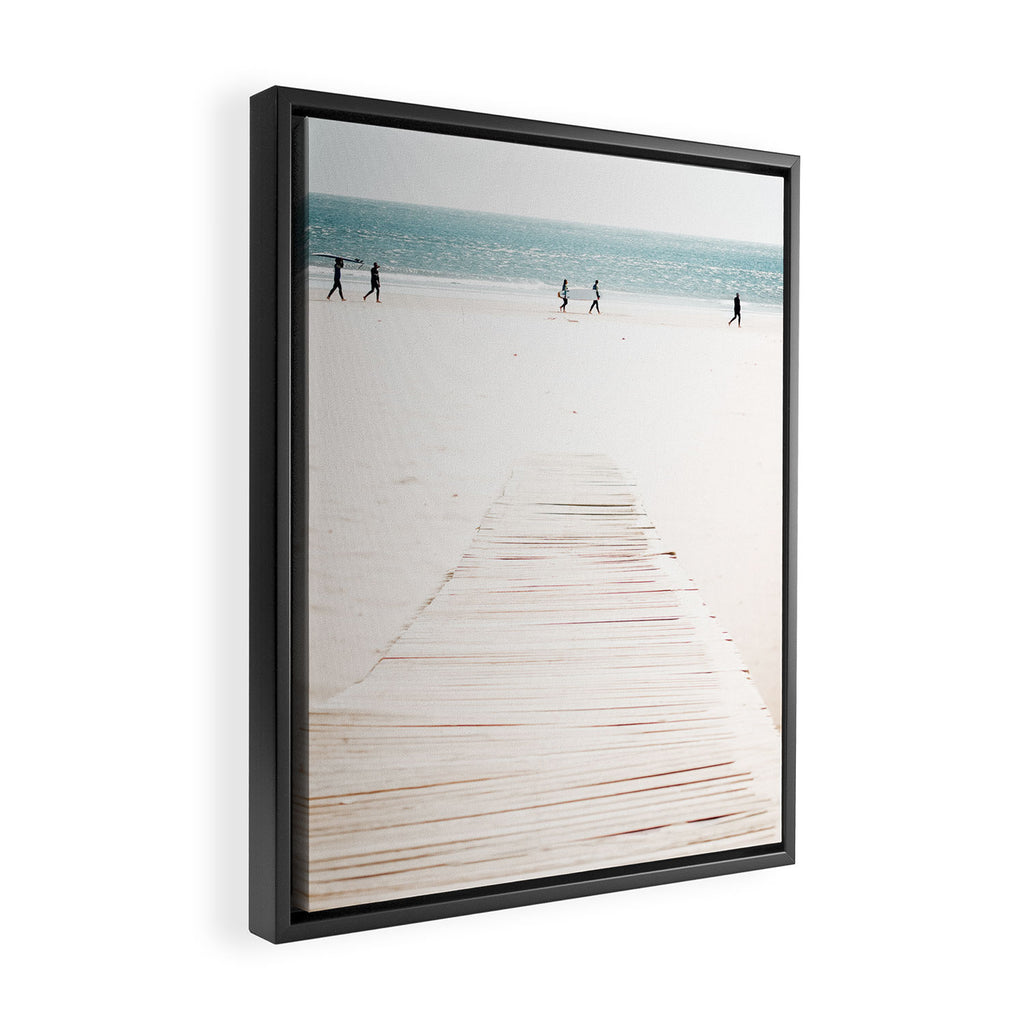 Surf Walk - beach print - surfers - walkway - ocean - sea travel photography Framed Canvas Print Gallery Image 2
