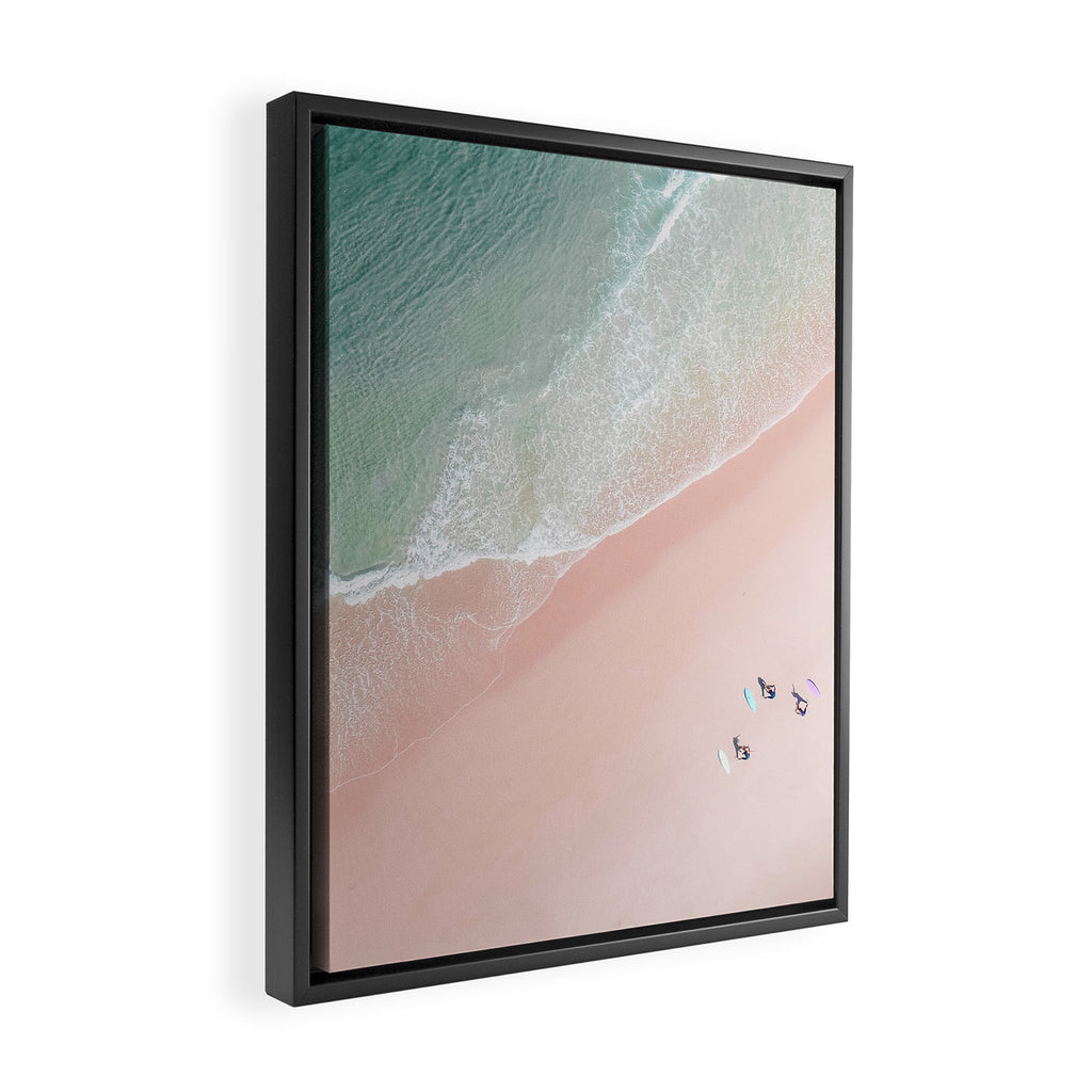 Surf Yoga II - Aerial Pink Beach Print - Ocean - Sea Travel photography by Ingrid Beddoes Framed Canvas Print Gallery Image 2