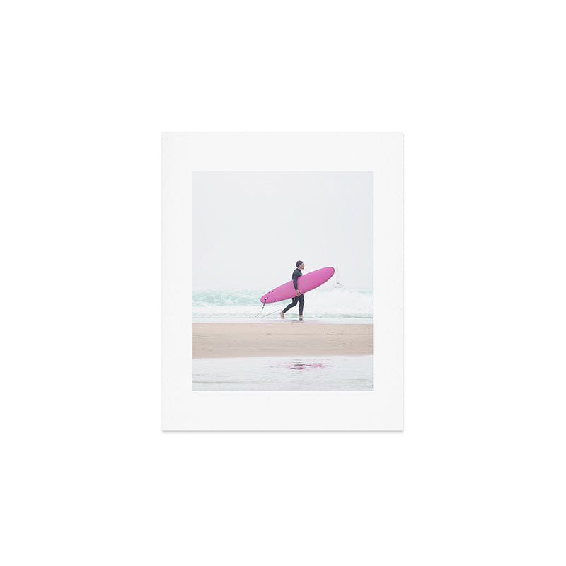 Surfing Beach Vibes - Pink Surf Board - Ocean Print - Sea Travel photography by Ingrid Beddoes Art Print Gallery Image 1