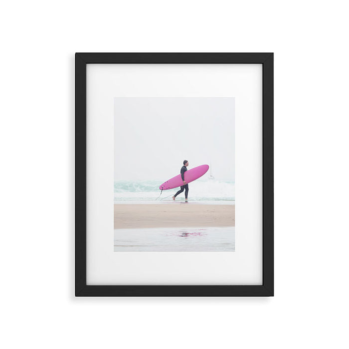 Surfing Beach Vibes - Pink Surf Board - Ocean Print - Sea Travel photography by Ingrid Beddoes Framed Art Print Gallery Image 1