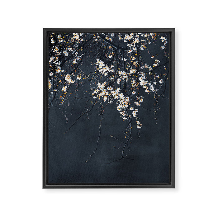 White Blossom Flowers on Blue Texture - Tree - Elegant Floral - Nature photography Framed Canvas Print Gallery Image 1