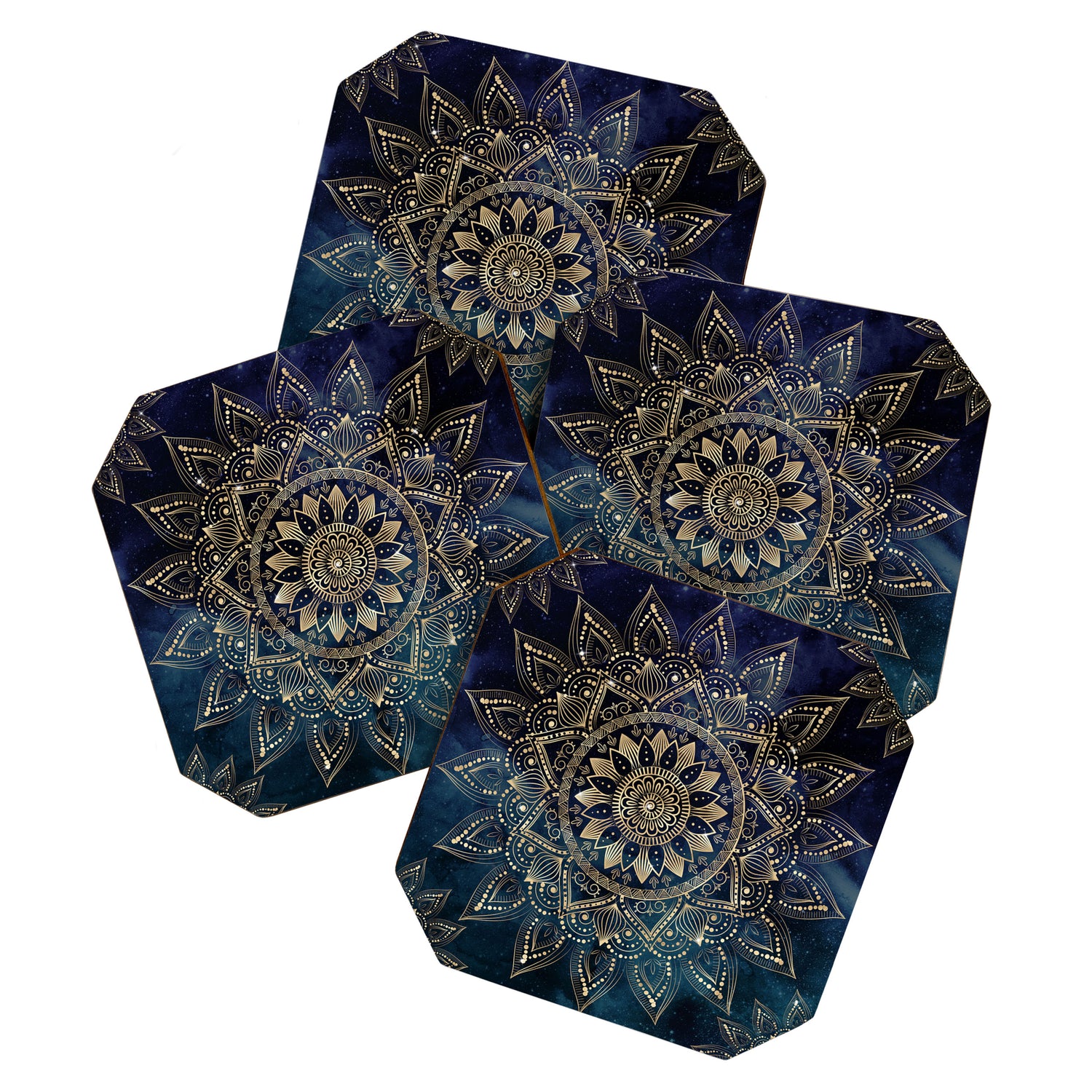 Elegant Gold Mandala Blue Galaxy Coaster Gallery Image 1