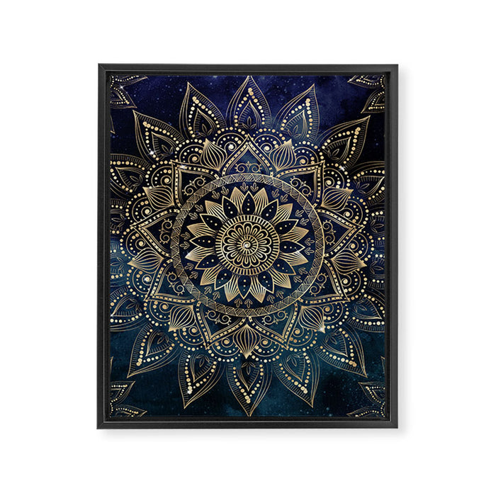Elegant Gold Mandala Blue Galaxy Framed Canvas Print Gallery Image 1