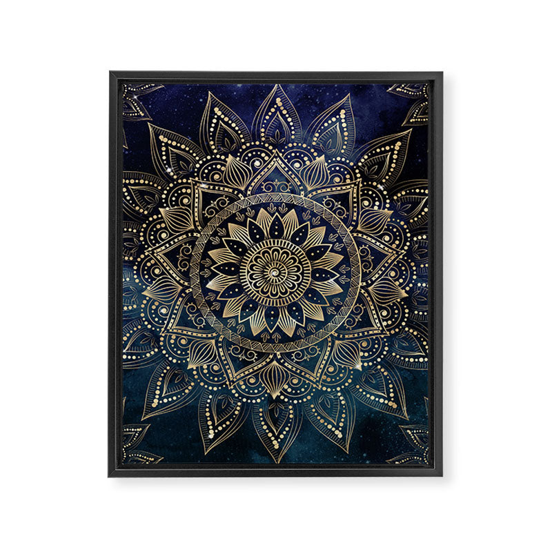 Elegant Gold Mandala Blue Galaxy Framed Canvas Print Gallery Image 8