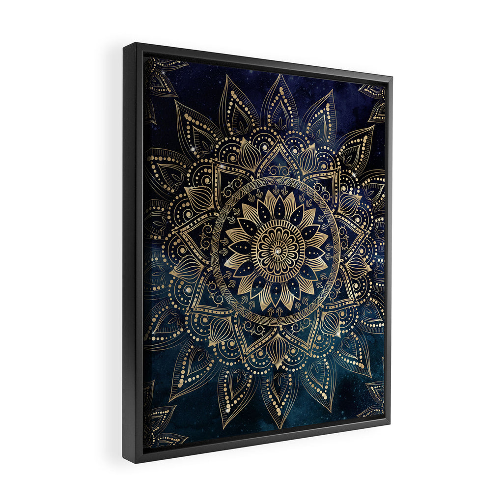 Elegant Gold Mandala Blue Galaxy Framed Canvas Print Gallery Image 2