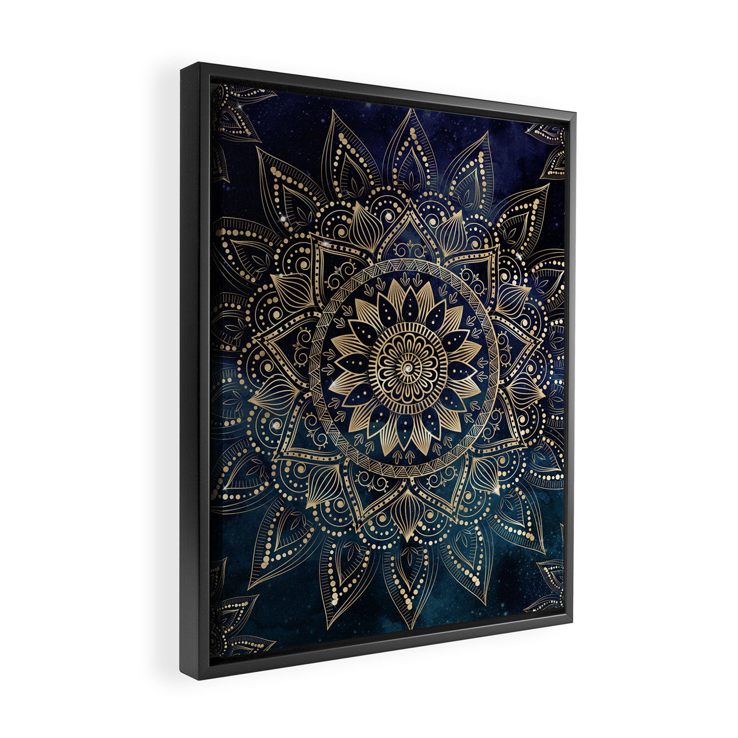 Elegant Gold Mandala Blue Galaxy Framed Canvas Print Gallery Image 2