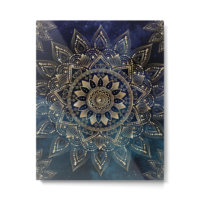 Elegant Gold Mandala Blue Galaxy Metal Print Gallery Image 1