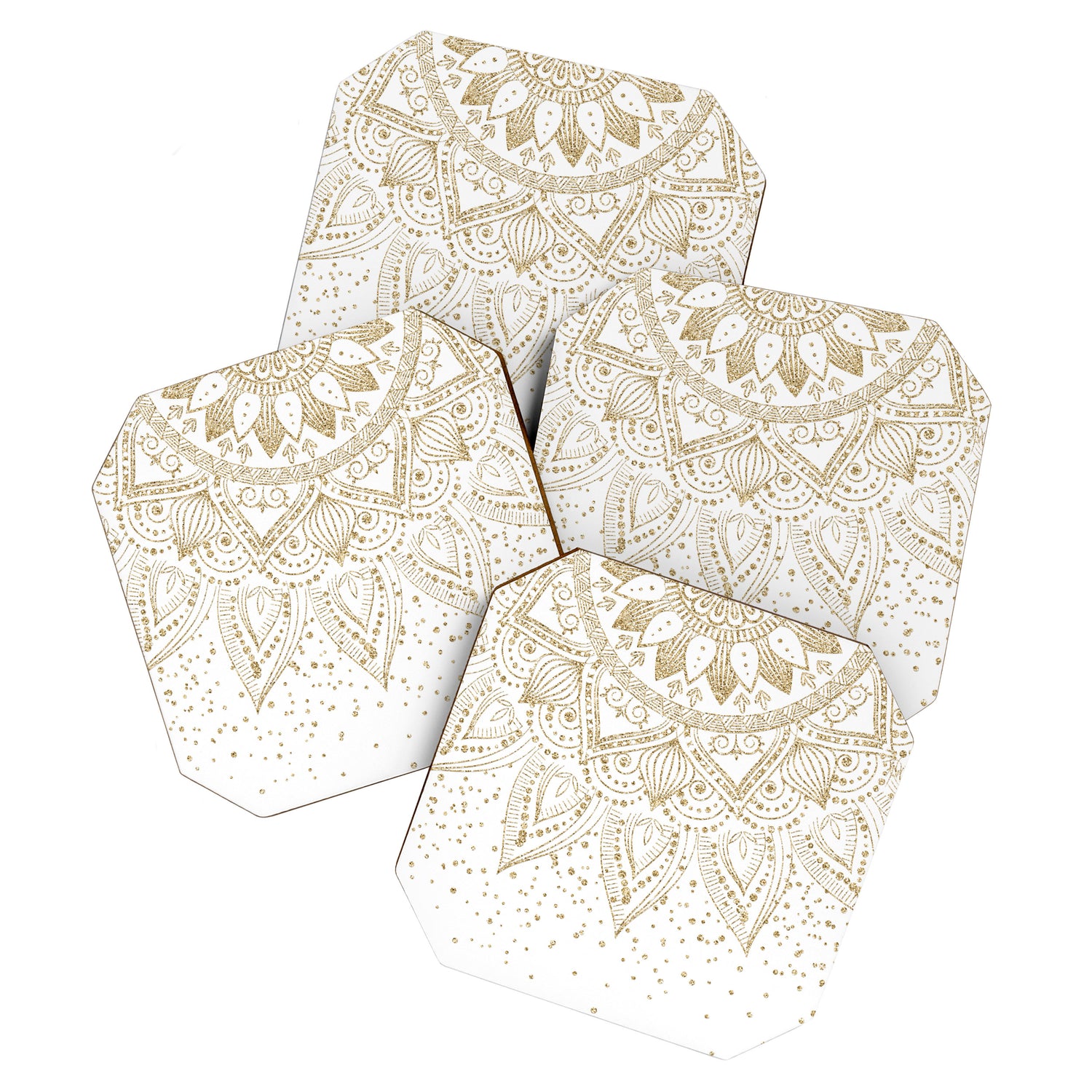 Elegant Gold Mandala Confetti Design Coaster Gallery Image 1