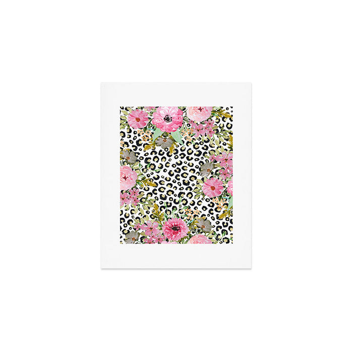 Elegant Leopard Print and Floral Design Art Print Gallery Image 1