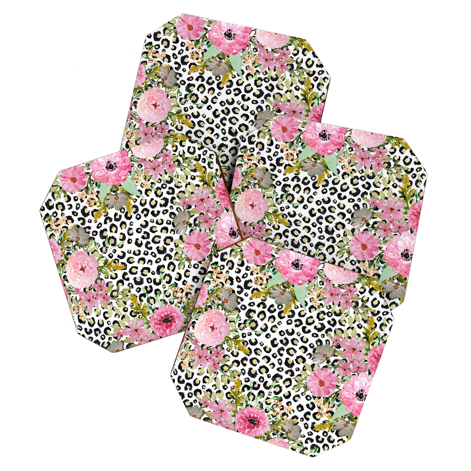 Elegant Leopard Print and Floral Design Coaster Gallery Image 1