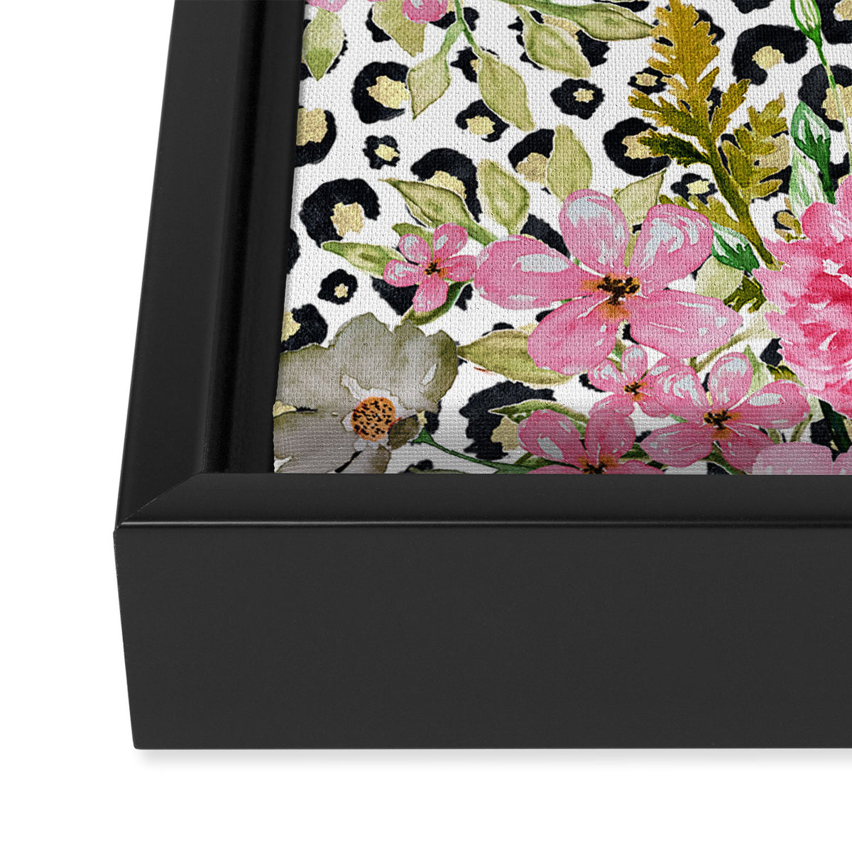 Elegant Leopard Print and Floral Design Framed Canvas Print Gallery Image 3