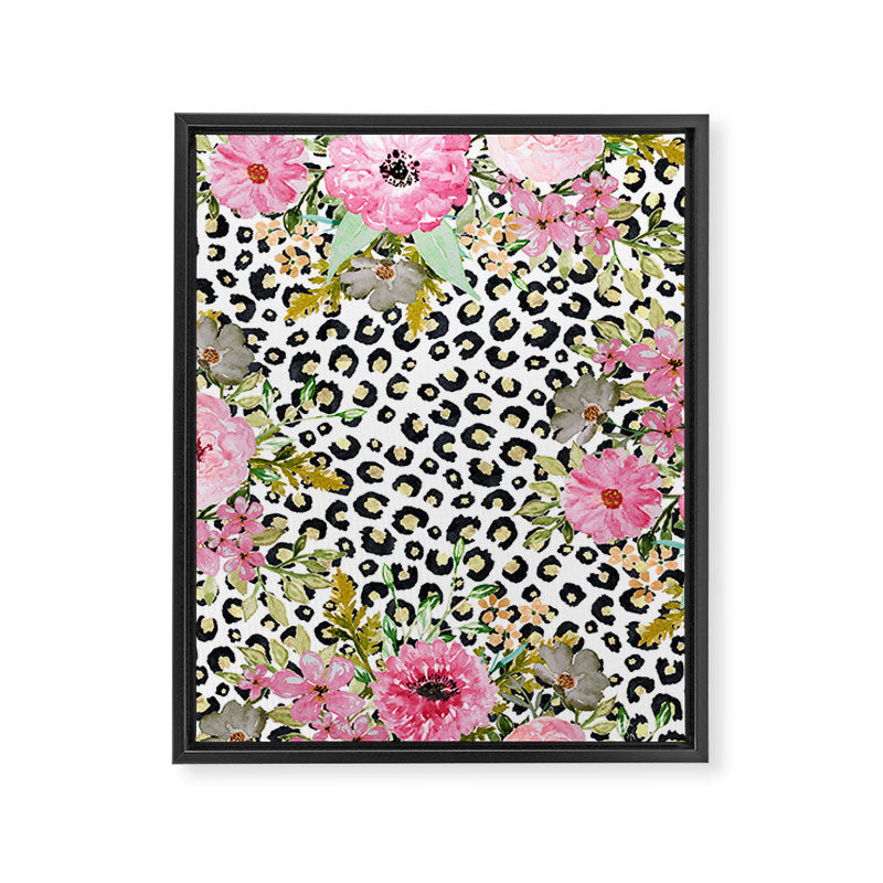 Elegant Leopard Print and Floral Design Framed Canvas Print Gallery Image 8