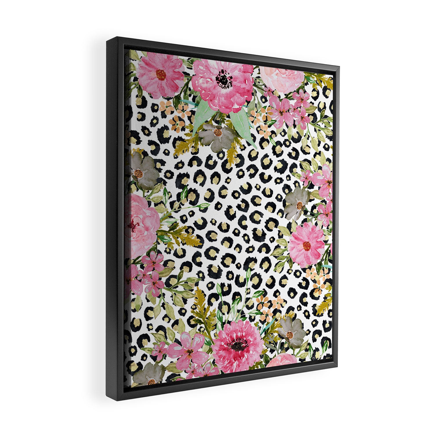 Elegant Leopard Print and Floral Design Framed Canvas Print Gallery Image 2