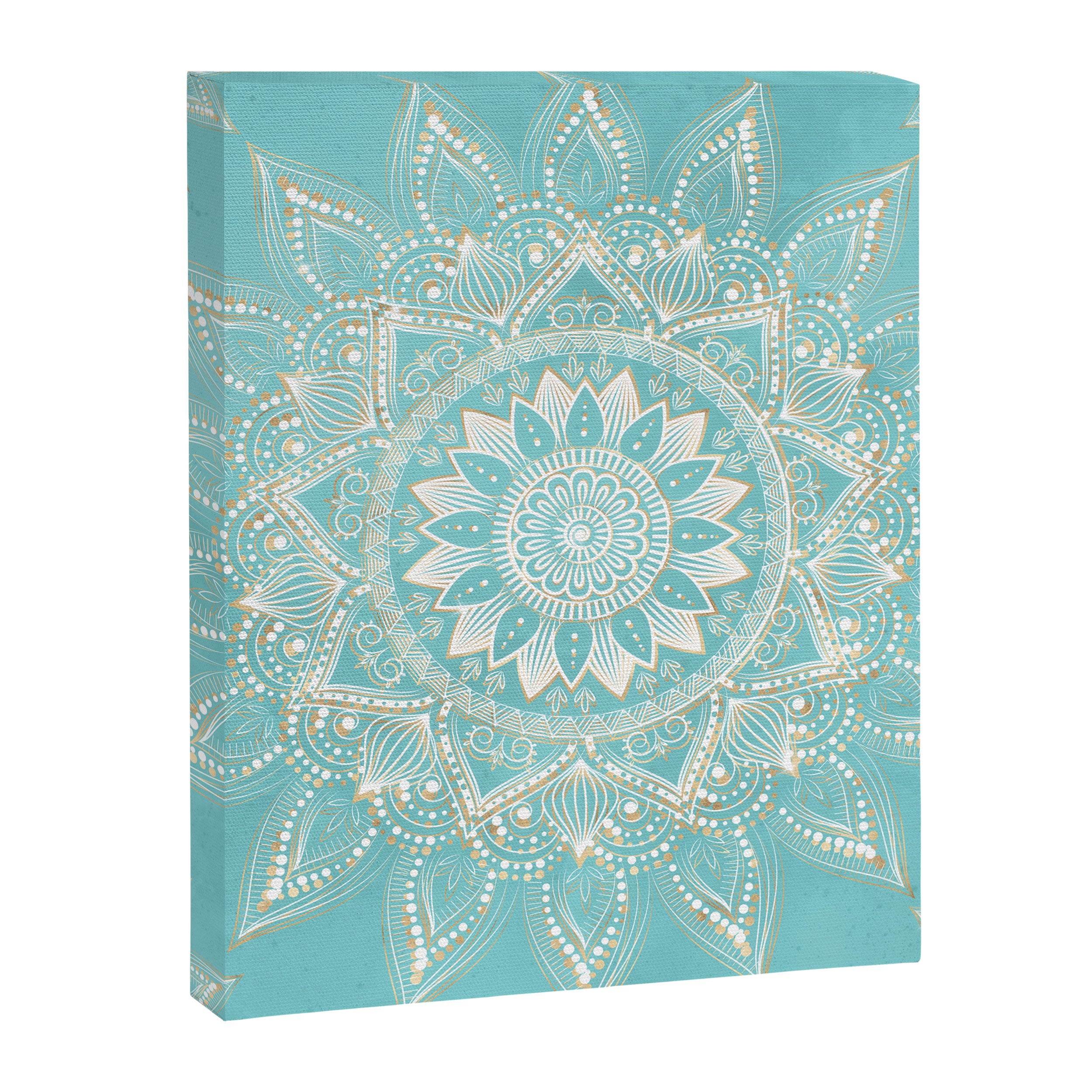 Elegant White Gold Mandala Sky Blue Canvas Print Gallery Image 8