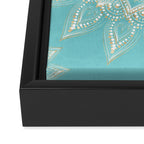 Elegant White Gold Mandala Sky Blue Framed Canvas Print Gallery Image 3
