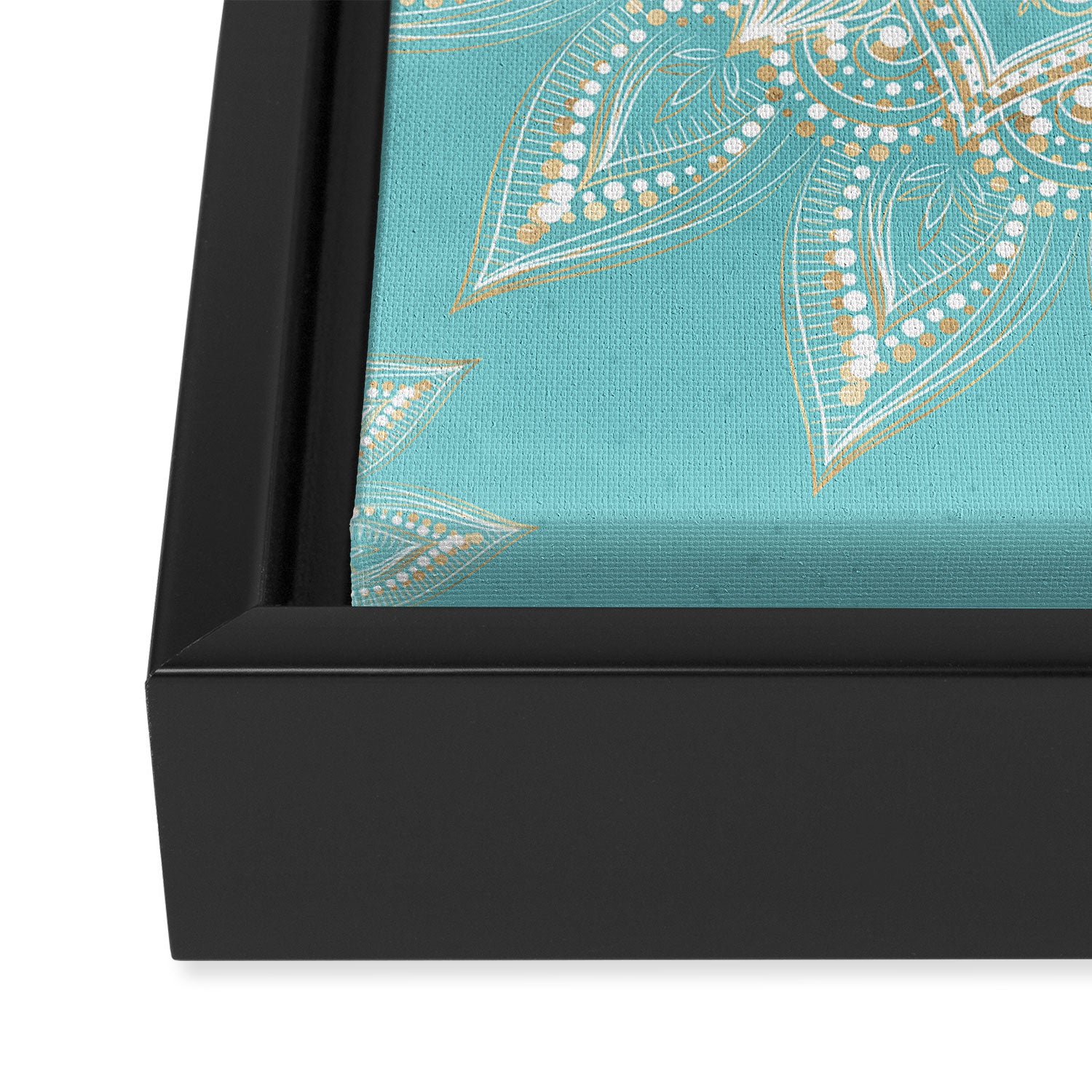 Elegant White Gold Mandala Sky Blue Framed Canvas Print Gallery Image 3