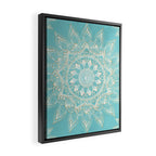 Elegant White Gold Mandala Sky Blue Framed Canvas Print Gallery Image 2
