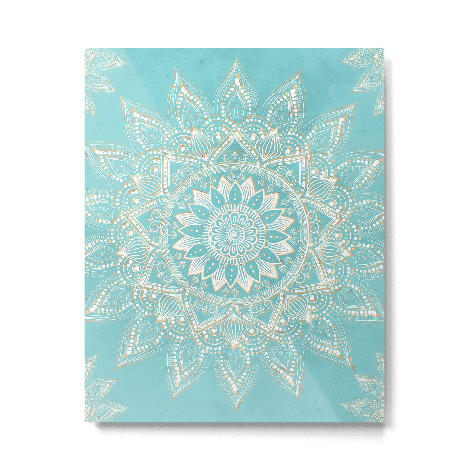 Elegant White Gold Mandala Sky Blue Metal Print Gallery Image 6