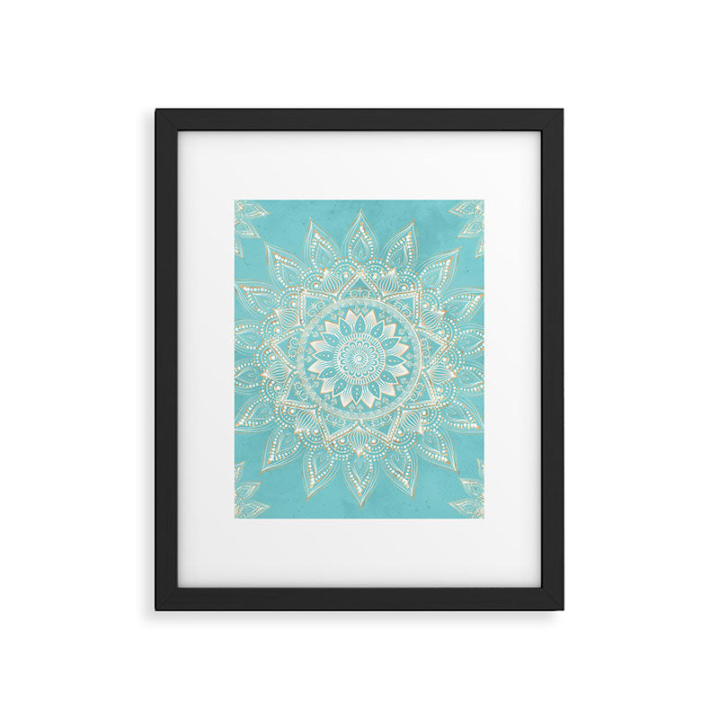 Elegant White Gold Mandala Sky Blue Framed Art Print Gallery Image 6